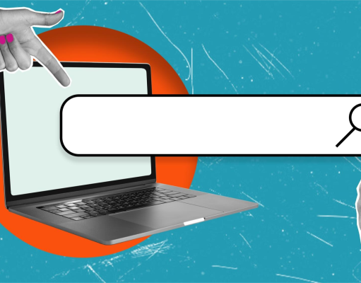 Laptop z polem wyszukiwania do memow