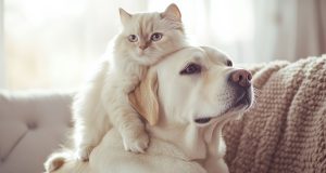 pies i kot leżą na kanapie