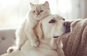 Co warto wiedzieć o olejku konopnym dla zwierząt? pies i kot leżą na kanapie