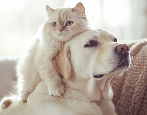 pies i kot leżą na kanapie